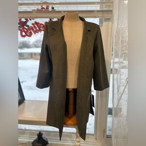 NYCC Olive Green Open Front Long Blazer Coat NWT Size Large